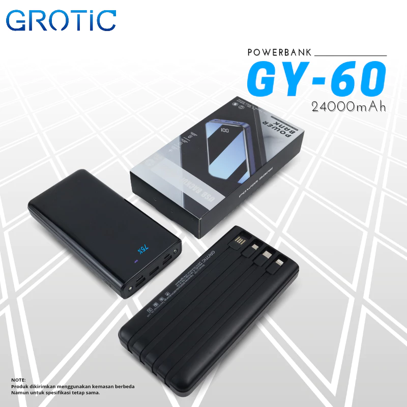 GROTIC Powerbank 24000 mAh 6 Output 2 Input 5V 2.1A With Power Display LED Light GY60