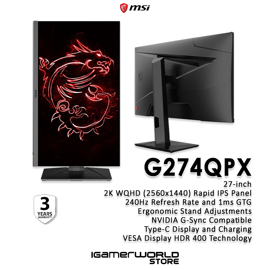 Jual MSI G274QPX 27 Inch 2K WQHD 240Hz 1ms Rapid IPS Gaming Monitor ...