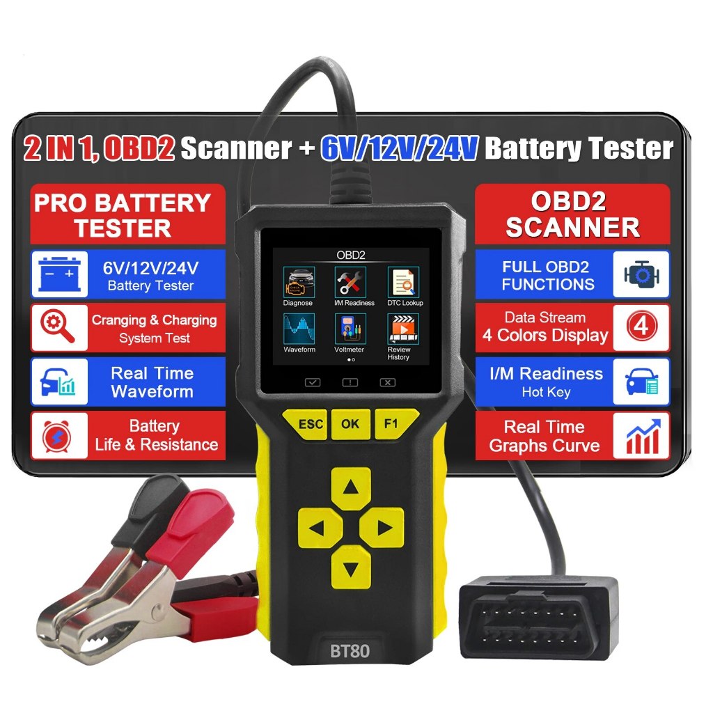 Jual BT80 2 IN 1 OBD2 II Scanner Mobil dan Battery Baterai tester ...