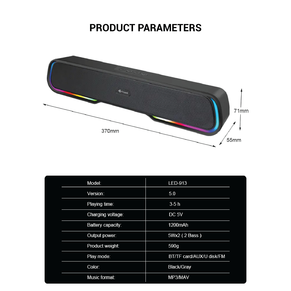 Jual Speaker Portable Bluetooth LED-913 RGB Stereo Bass KISONLI ...
