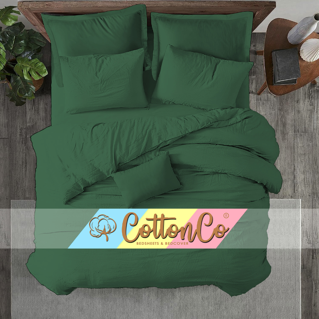 Jual CottonCo Bedcover + Sprei Set warna Hijau Army Katun Premium yang dingin dan lembut