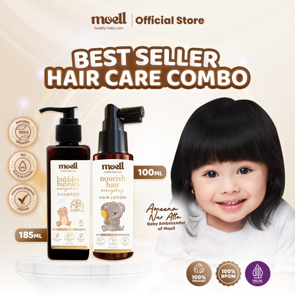 Jual Moell Special Bundling Hair Lotion 100ml & Shampoo 185ml Natural