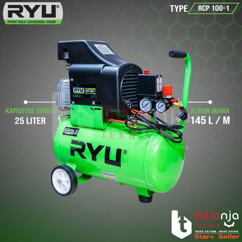 Jual Kompressor Angin Portable RYU RCP 100-1 1 HP 25 L 750 Watt Air ...