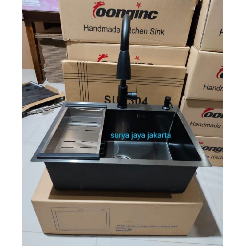 Jual PROMO Paket komplit kitchen sink 6045 hitam / Paket keran tarik ...