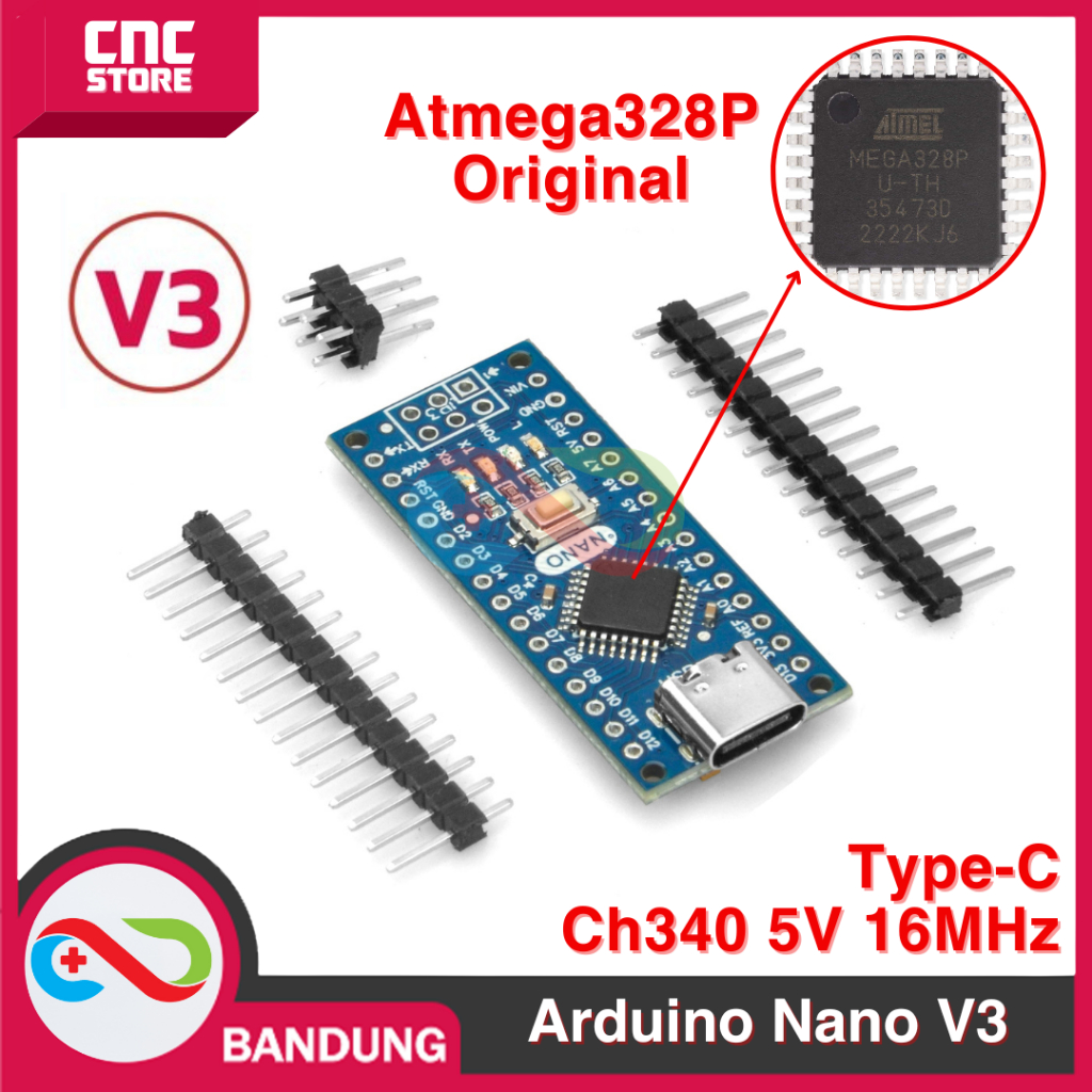 Jual ARDUINO NANO V3 ATMEGA328P CH340G 5V BOARD TYPE-C | Shopee Indonesia