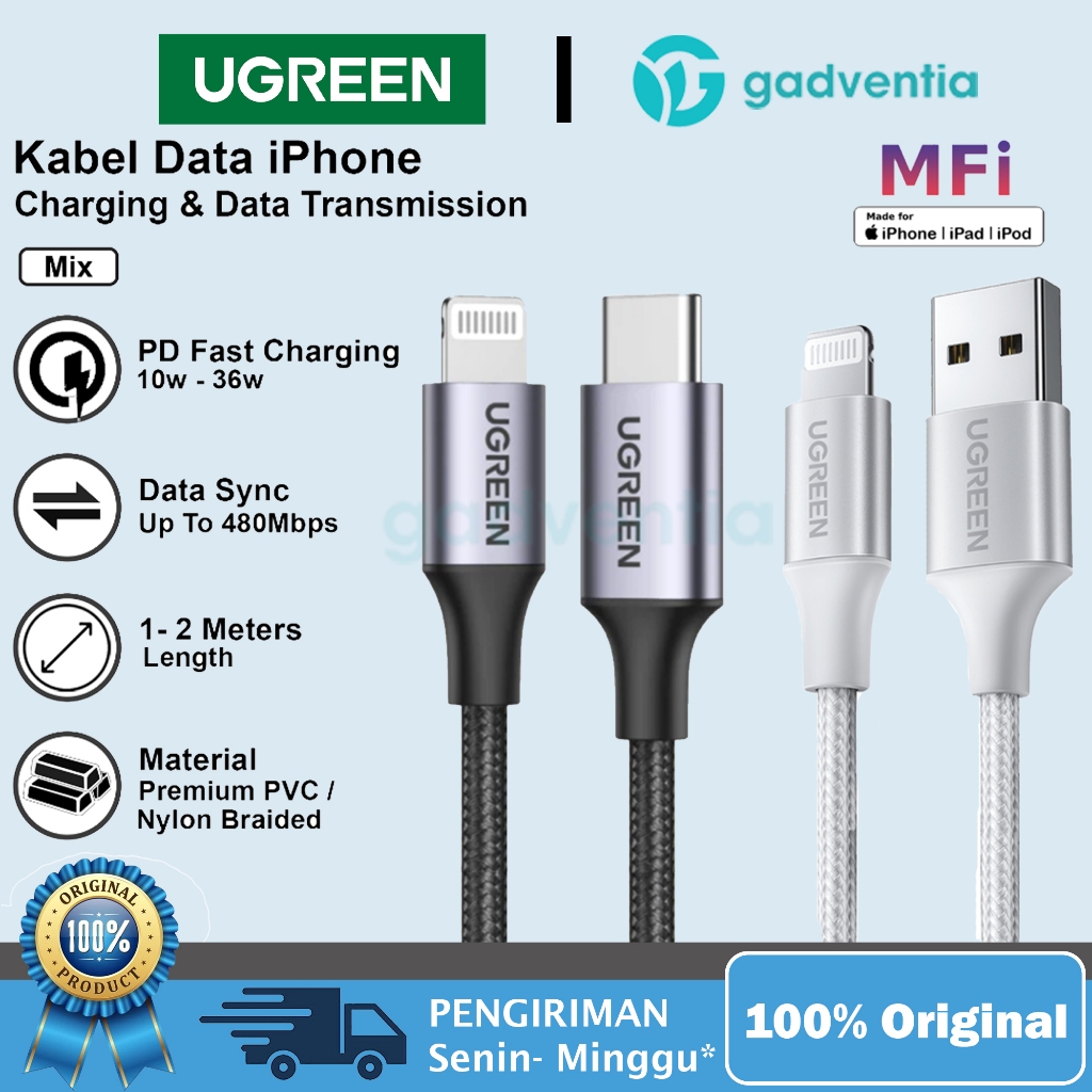 Jual Ugreen Kabel Charger Data Untuk Iphone Series Mfi Usb Lightning Dan Usb Type C