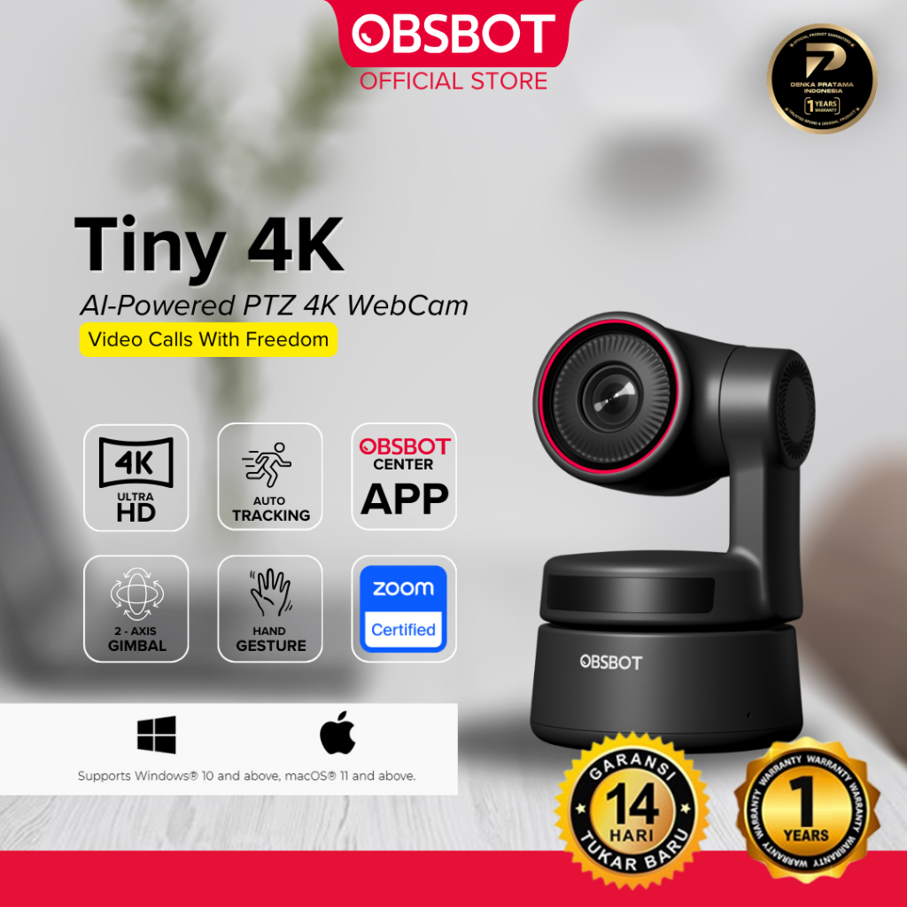 OBSBOT Tiny 4K AI-Powered PTZ 4K Streaming Camera