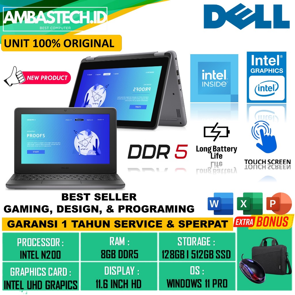 Jual Laptop Flip 2in1 Dell Latitude 11 3140 Intel N200 8GB DDR5 SSD ...