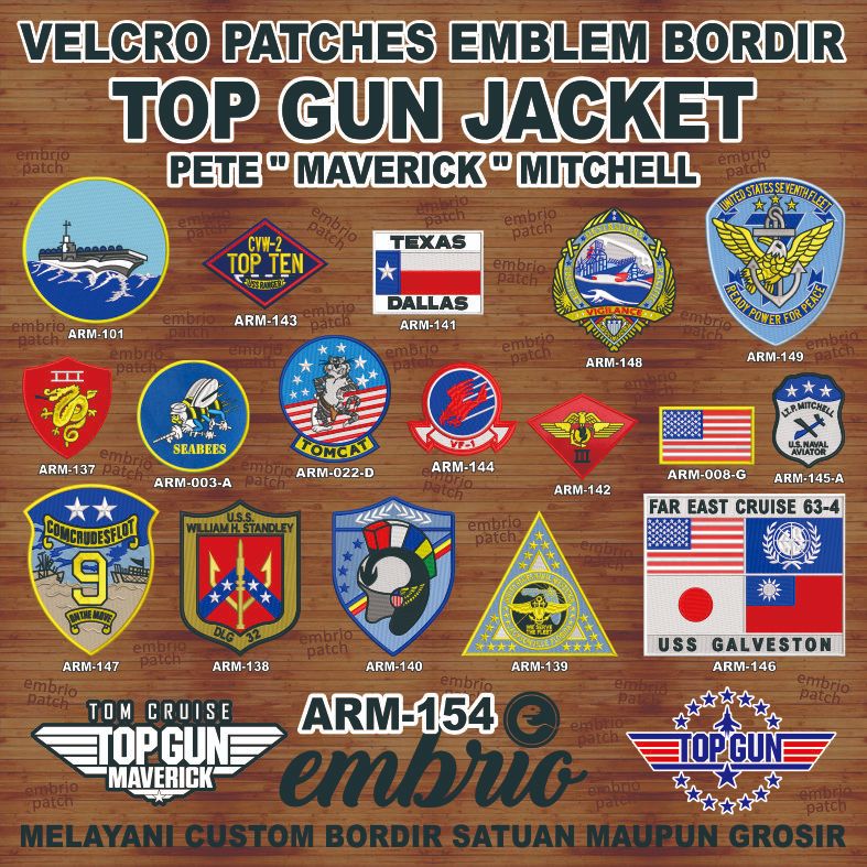 Jual Patch Velcro TOP GUN G1 Flight Complete Set Patches Jacket Pete ...