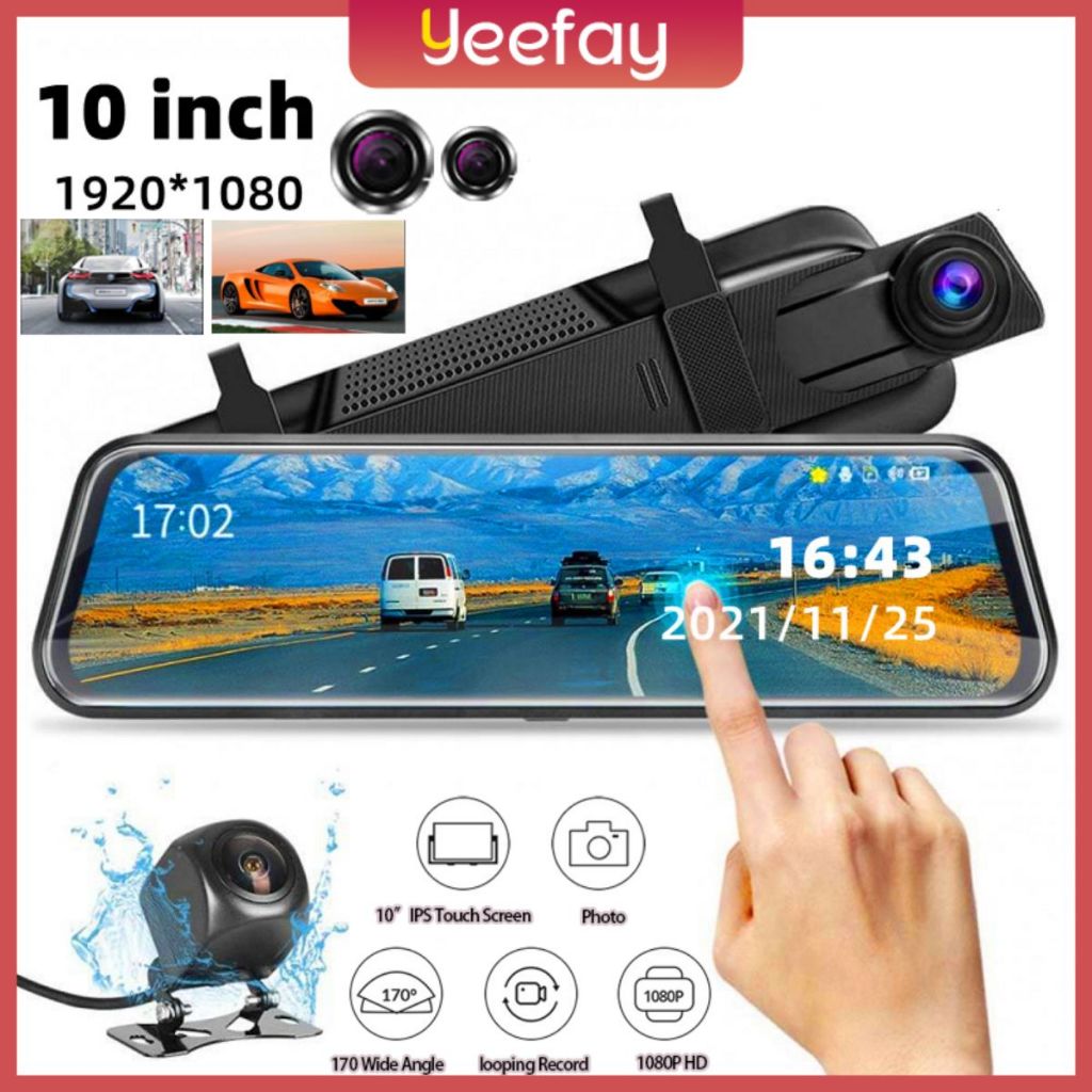 Jual Dash Cam Car DVR Camera 10 Inch IPS Touch Screen Rearview Mirror ...