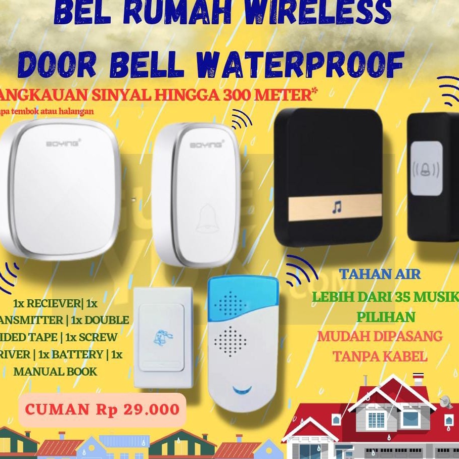 Jual Rj Bel Rumah Wireless Door Bell Waterproof Pintu 1 Receiver READY ...