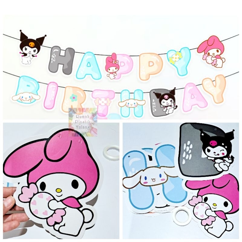 Jual BANNER HAPPY BIRTHDAY KUROMI CINAMON ROLL MY MELODY kertas flag