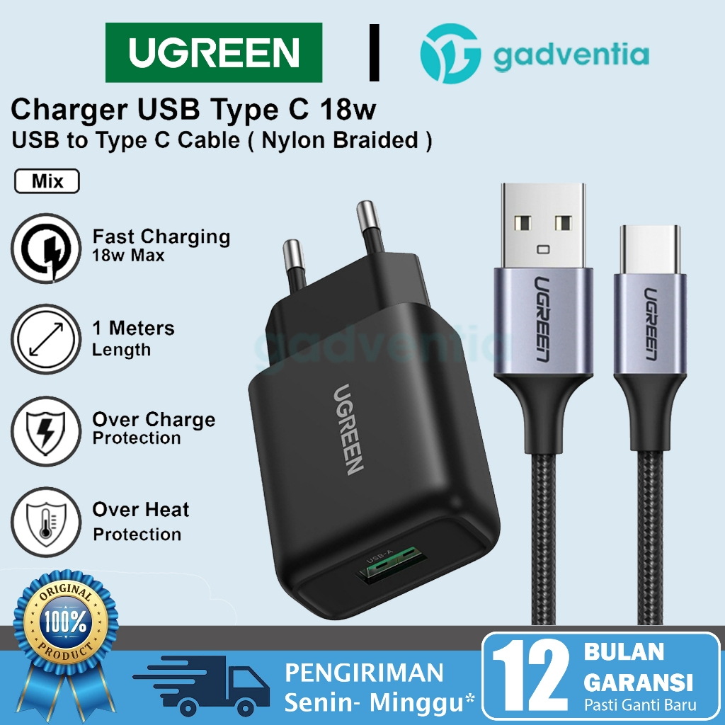 Jual Ugreen Kabel Charger Usb To Type C Cable Data Fast Charging Qc