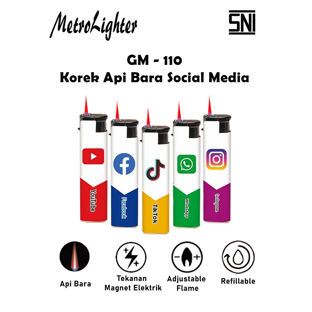 Jual Korek Api Bara Pemantik Gas Butane Metro Lighter Social Media ...