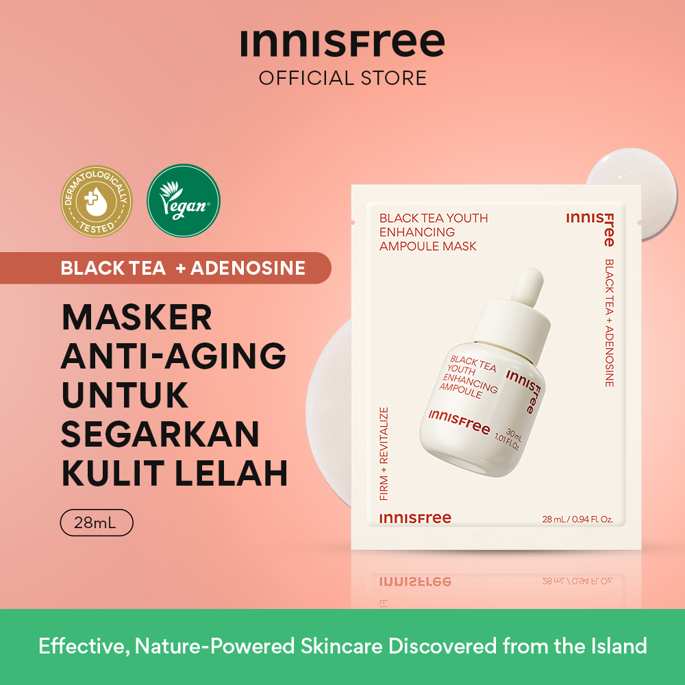 Jual Innisfree Black Tea Youth Enhancing Ampoule Mask 28ml / Masker