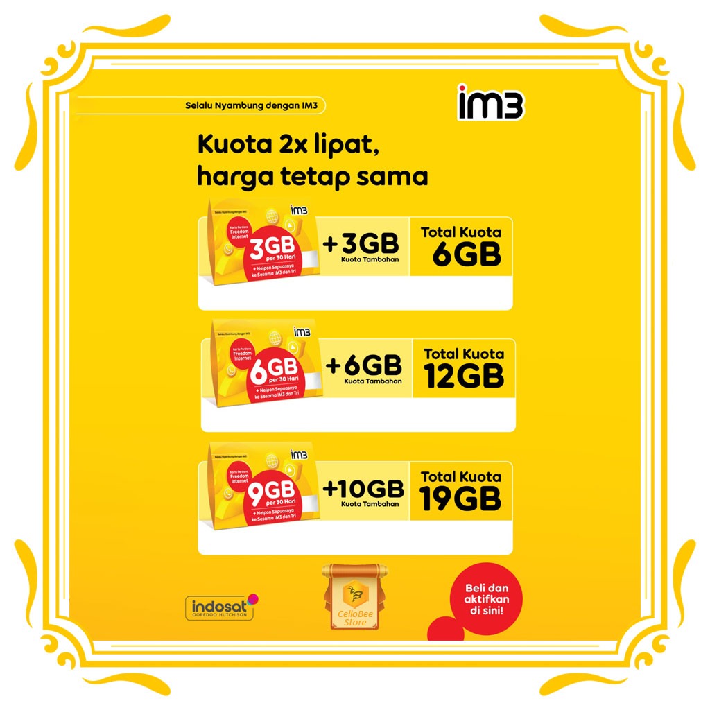 Jual Kartu Perdana Indosat IM3 Ooredoo Paket Freedom Internet | Shopee ...