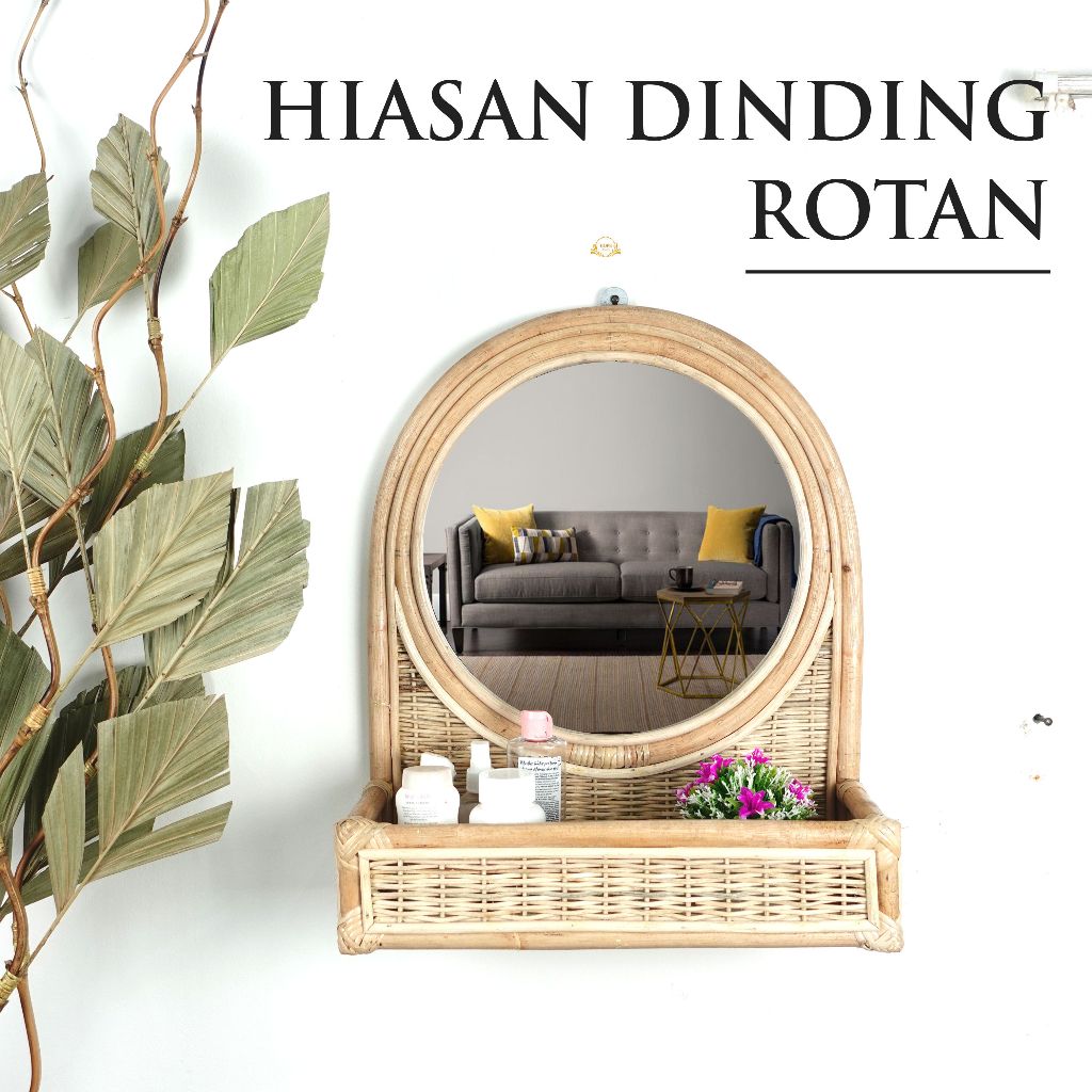 Jual Cermin Gantung Rotan / hiasan dinding rotan aesthetic murah ...