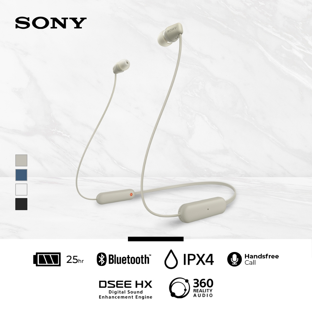 SONY WI-C100 In Ear Wireless Bluetooth Headset With Microphone For Android  & IOS - Cream [Battery Up to 25h] Earphone Headphone Handsfree