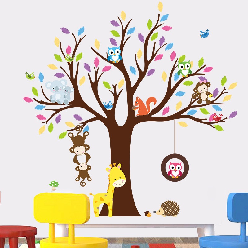 Jual Reliza Wall Sticker Tree Monkey Jerapah Animal Pohon Hewan Anak ...