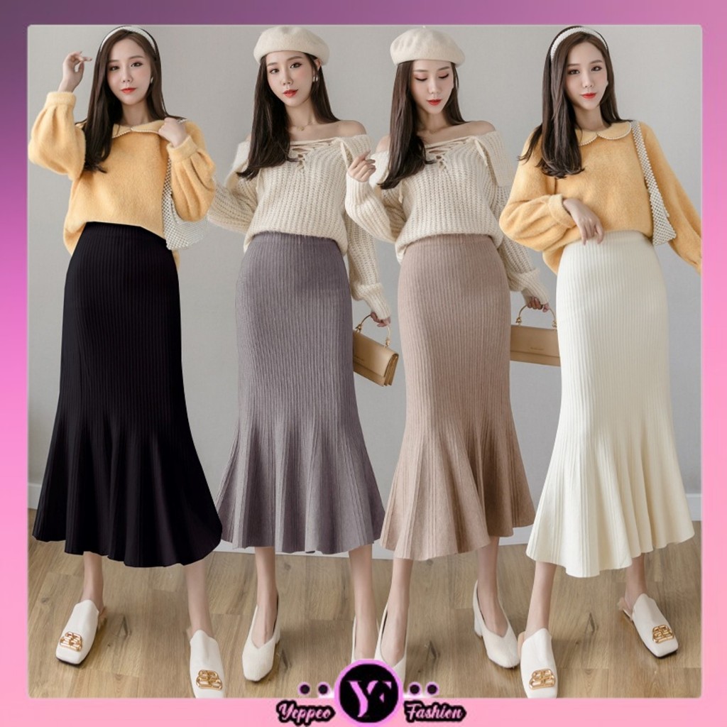 Jual •YF• RK1527 Rok Panjang Midi Plisket Korean Style Rok Duyung High ...