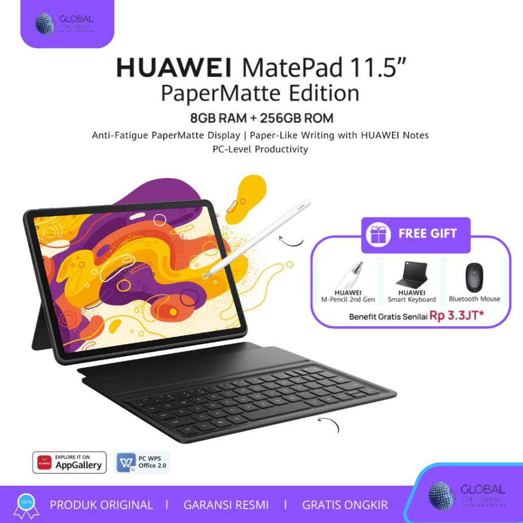 HUAWEI MatePad 11.5 S 2026 Tablette 2.8K, M-Pencil Pro, 144Hz Écran PaperMatte Haute définition, 12 256GO, 8800 mAh Batterie, 40W Supercharge, WiFi 6 , Bluetooth 5.2, Garantie de 30 Mois