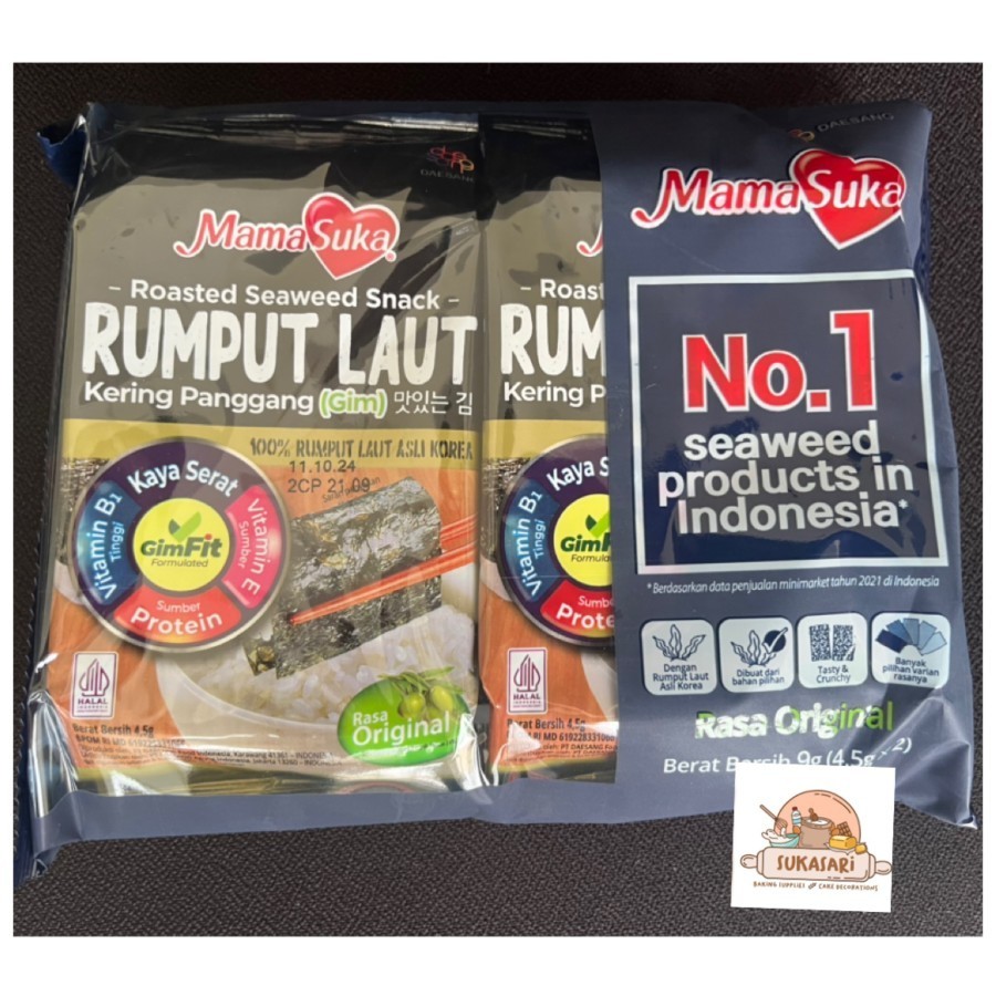 Jual MamaSuka Rumput Laut Panggang Nori Original 2 x 4.5gr pack ...