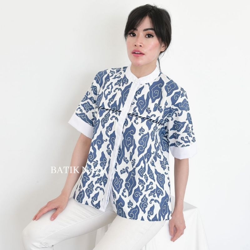 Jual Blouse Batik Wanita Modern Megamendung Kerah Shanghai Liora