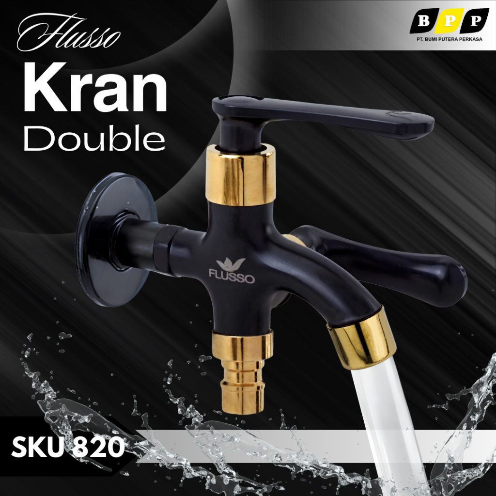 Jual Flusso Kran Air Double Keran Shower Cabang Black Gold Pertama Di