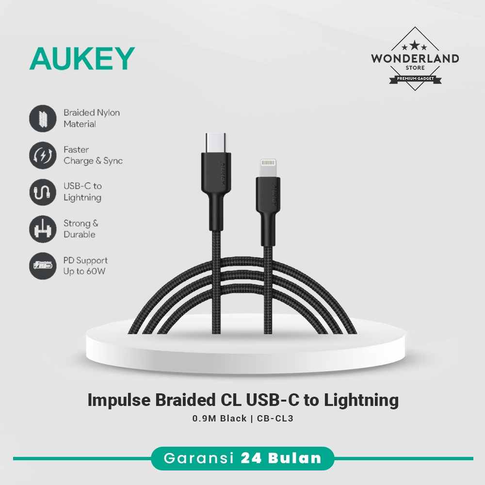 Jual Aukey Kabel Data USB-C Lightning 20w Nylon Braid 0.9/1.8m CB-CL3 ...