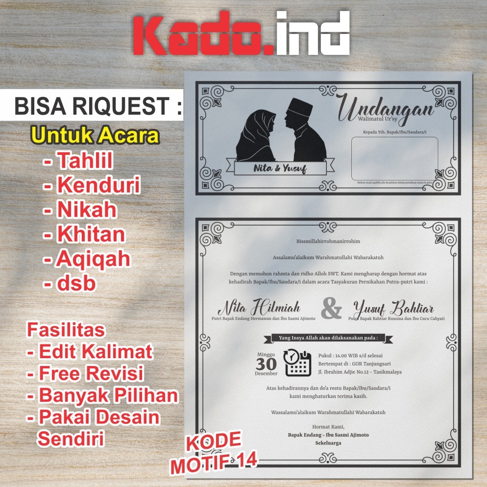 Jual Undangan Walimatul Ursy, Nikah, Khitan, Kenduri, Tahlil & Custom