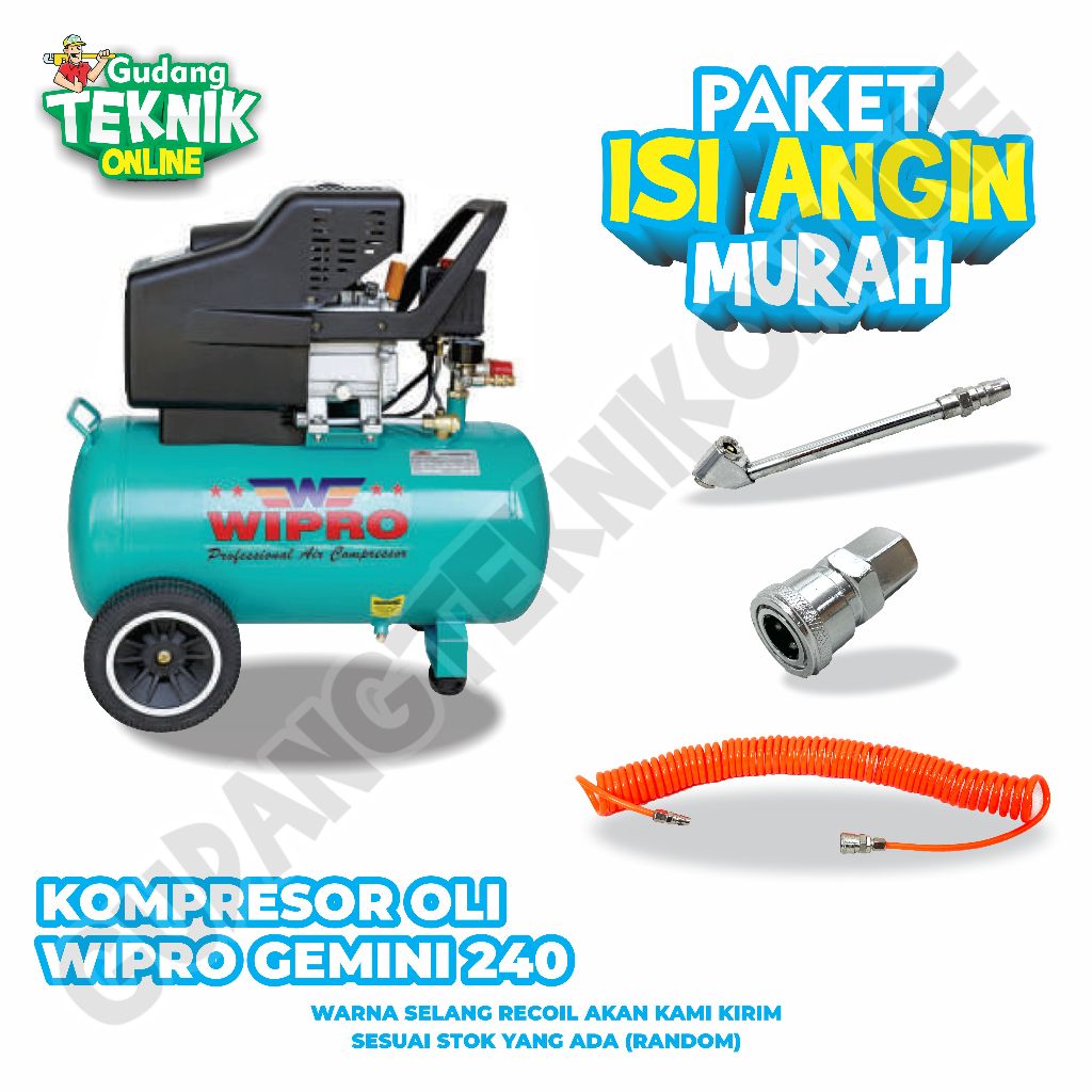 Jual Kompresor Angin Udara 24 Liter GEMINI 240 WIPRO 1Hp / Portable Air ...
