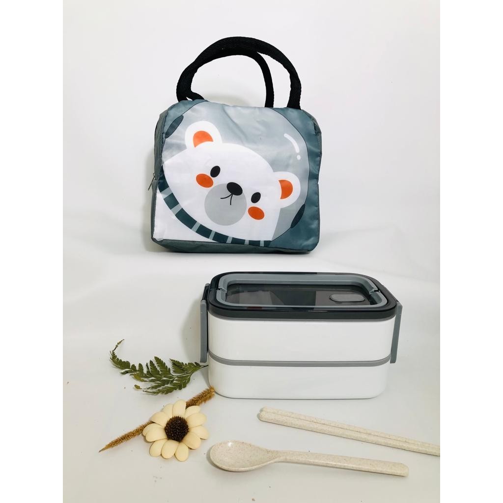 Jual Lunch Box 2 tingkat Dengan Tas Karakter / Kotak Makan 2 Tingkat ...