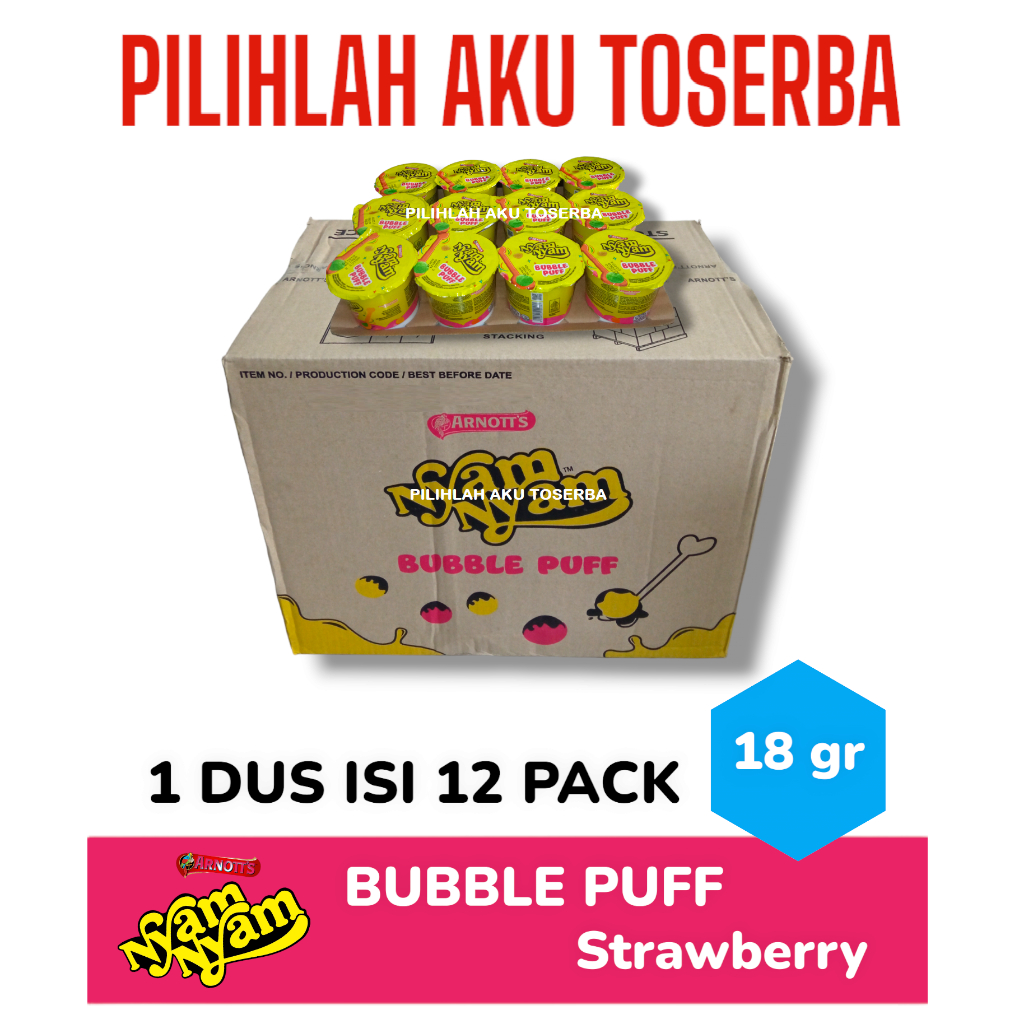 Jual Arnott's Nyam Nyam Bubble Puff STRAWBERRY 18 gram - ( HARGA 1 DUS ...