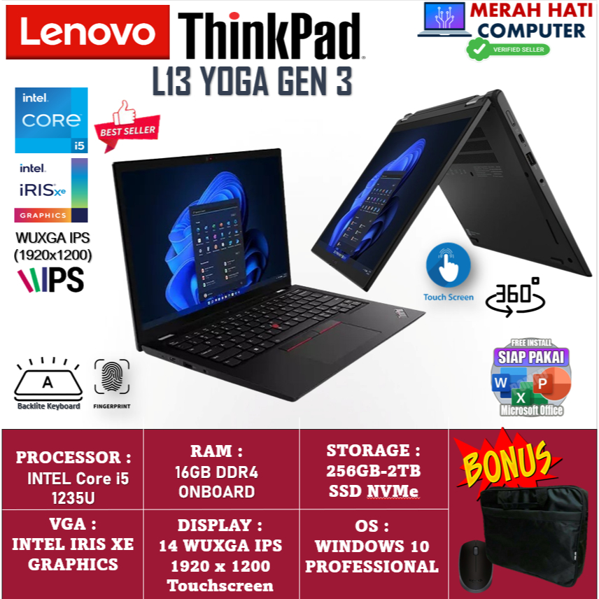 Jual Laptop 2in1 Lenovo Thinkpad L13 Yoga Gen 3 Intel i5 1235U RAM 16GB ...
