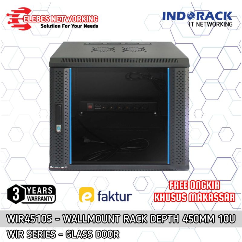 Jual WIR4510S INDORACK Depth 450mm 10U Wallmount Rack Glass Door Rak ...