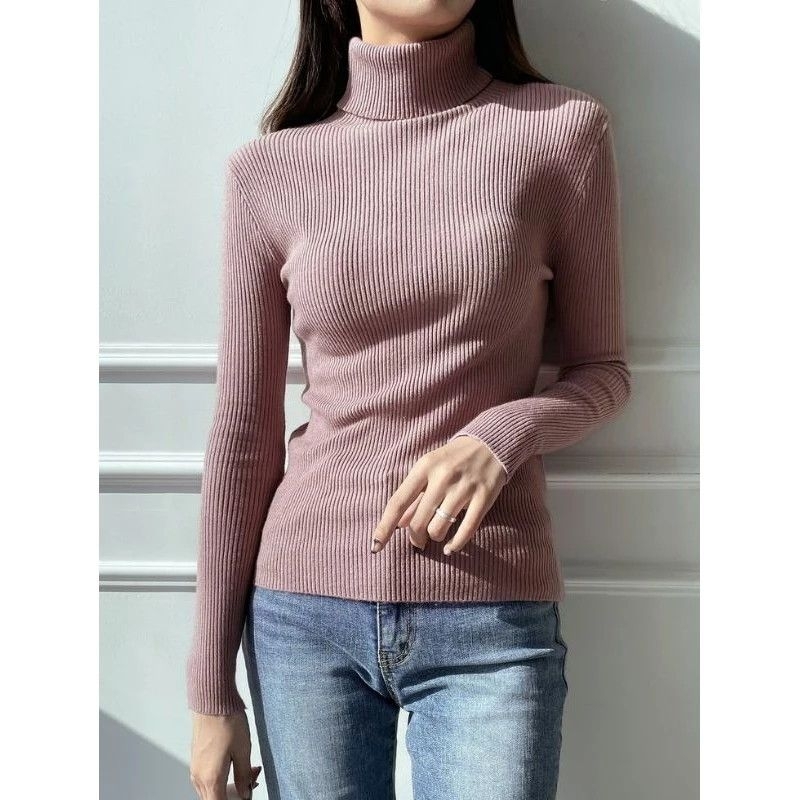 Jual Turtleneck Wanita Lengan Panjang Kaos Rib Kerah Tinggi Wanita