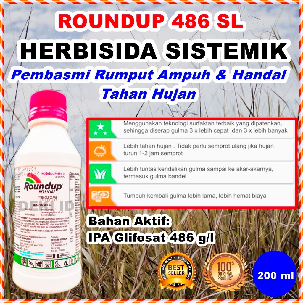 Jual Roundup 486 Sl 200 Ml Obat Pembasmi Rumput Liar Gulma Herbisida