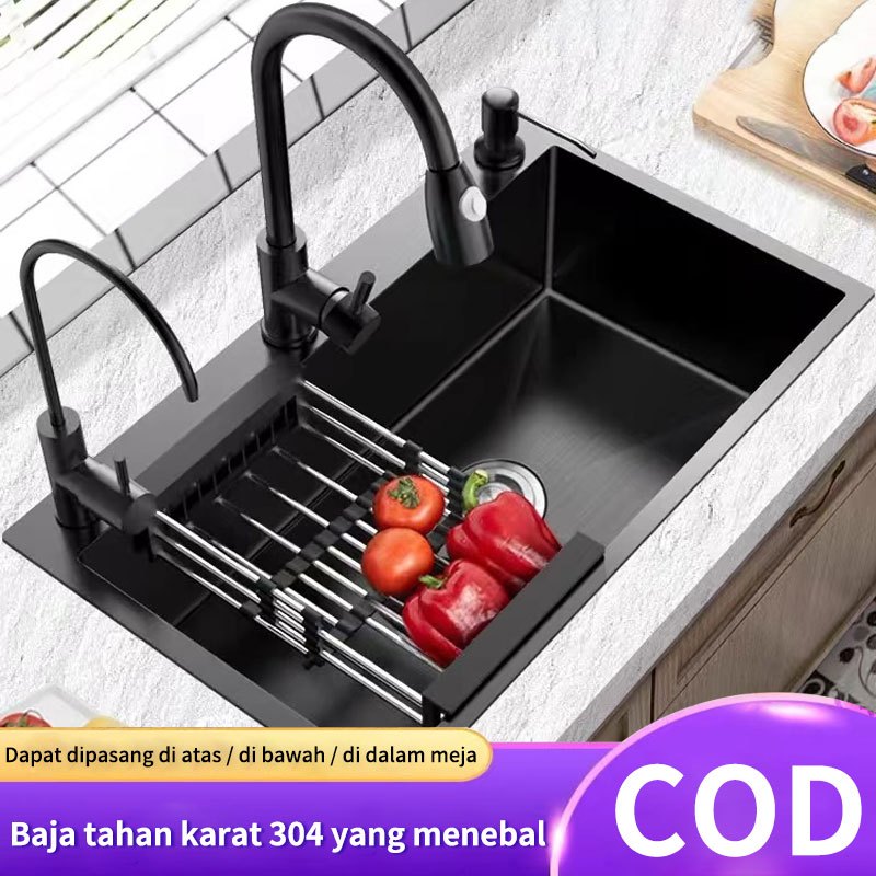 Jual SUS 304 Paket Komplit Kitchen Sink 6045 8245 Wastafel Dapur Kitchen Sink Black Wastafel