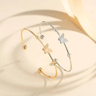 Lanme Jewelry Gelang Bangle Kupu-Kupu Titanium Lapis Emas Adjustable Wanita Aksesoris Fashion Anti Luntur LM428