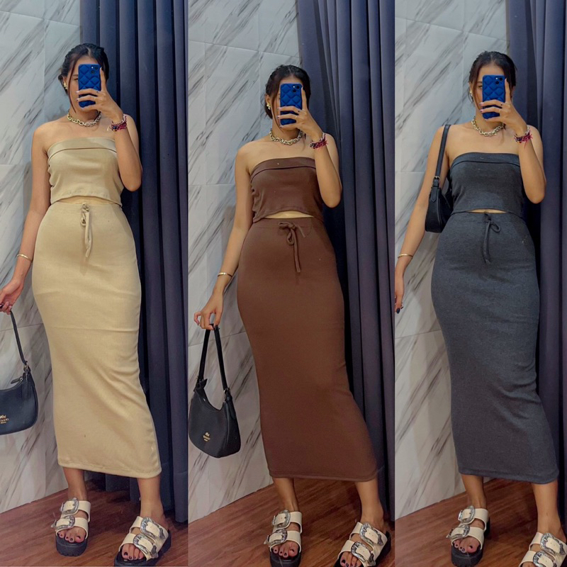 Jual HOKI - LORA ONE SET RIB ROK PANJANG DAN KEMBEN STYLE KOREAN TREND ...