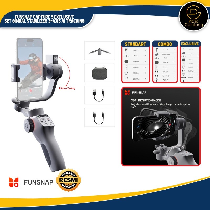 Jual Funsnap Capture 5 Exclusive Set Gimbal Stabilizer 3-Axis AI ...