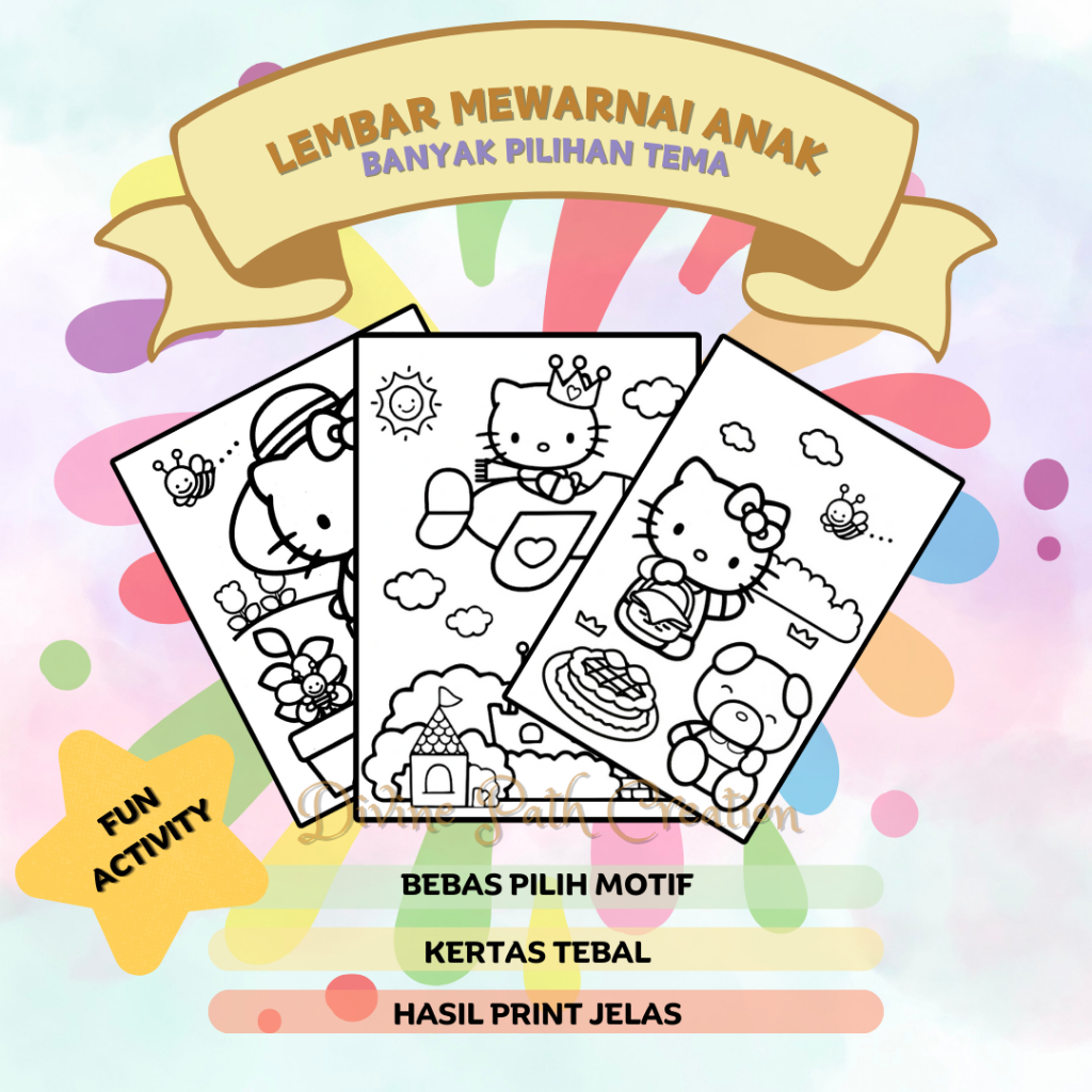 Jual LEMBAR MEWARNAI ANAK / KERTAS MEWARNAI TEMA HELLO KITTY / COLORING