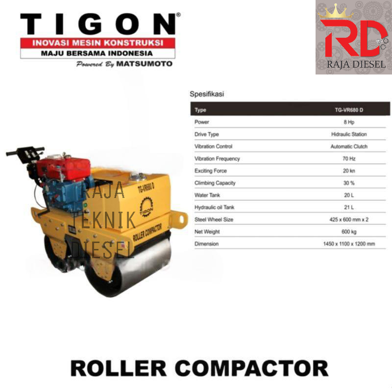 Jual Mesin Baby Roller Compactor Pemadat Jalan Diesel TIGON TG-VR680 D ...