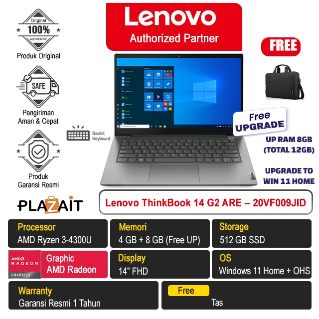 Jual Lenovo ThinkBook 14 G2 ARE 9JID /AMD Ryzen 3-4300U/12GB/512GB SSD ...