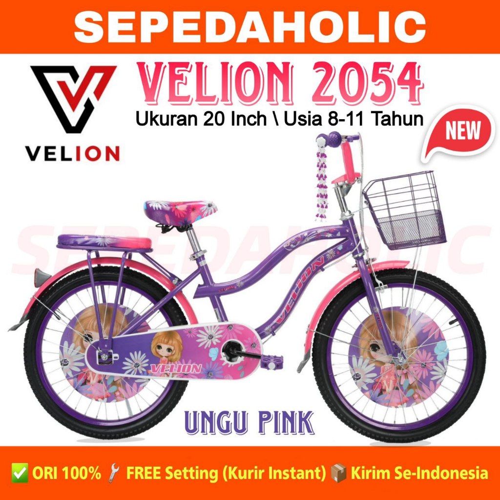 Jual Sepeda Anak Perempuan VELION 2054 Ukuran 20 Inch Usia 8-12 Tahun ...