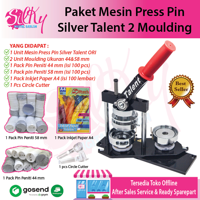 Jual Paket Mesin Press Pin Silver Talent 2 Moulding ( 44mm & 58mm ...