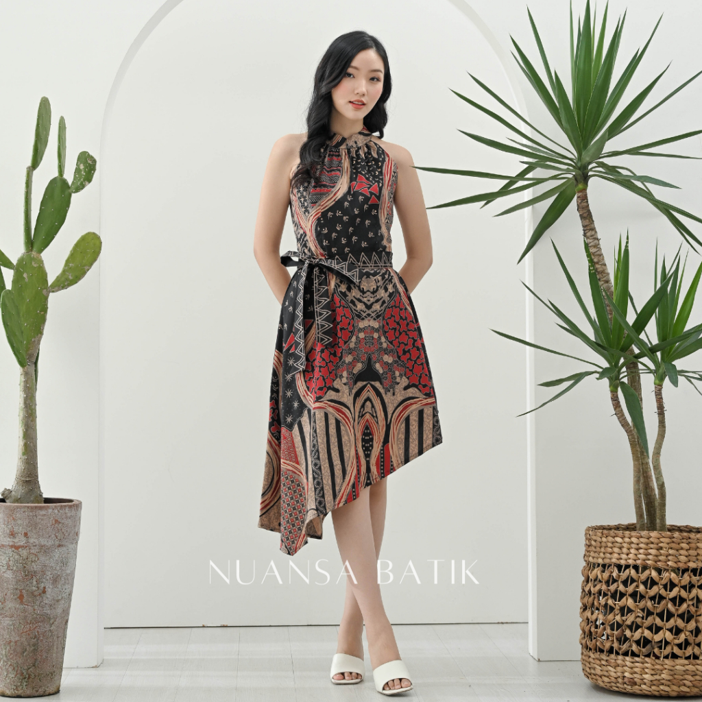 Jual Nuansa Batik Dress Batik Dengan Pita Tanpa Lengan Bahan Katun ...