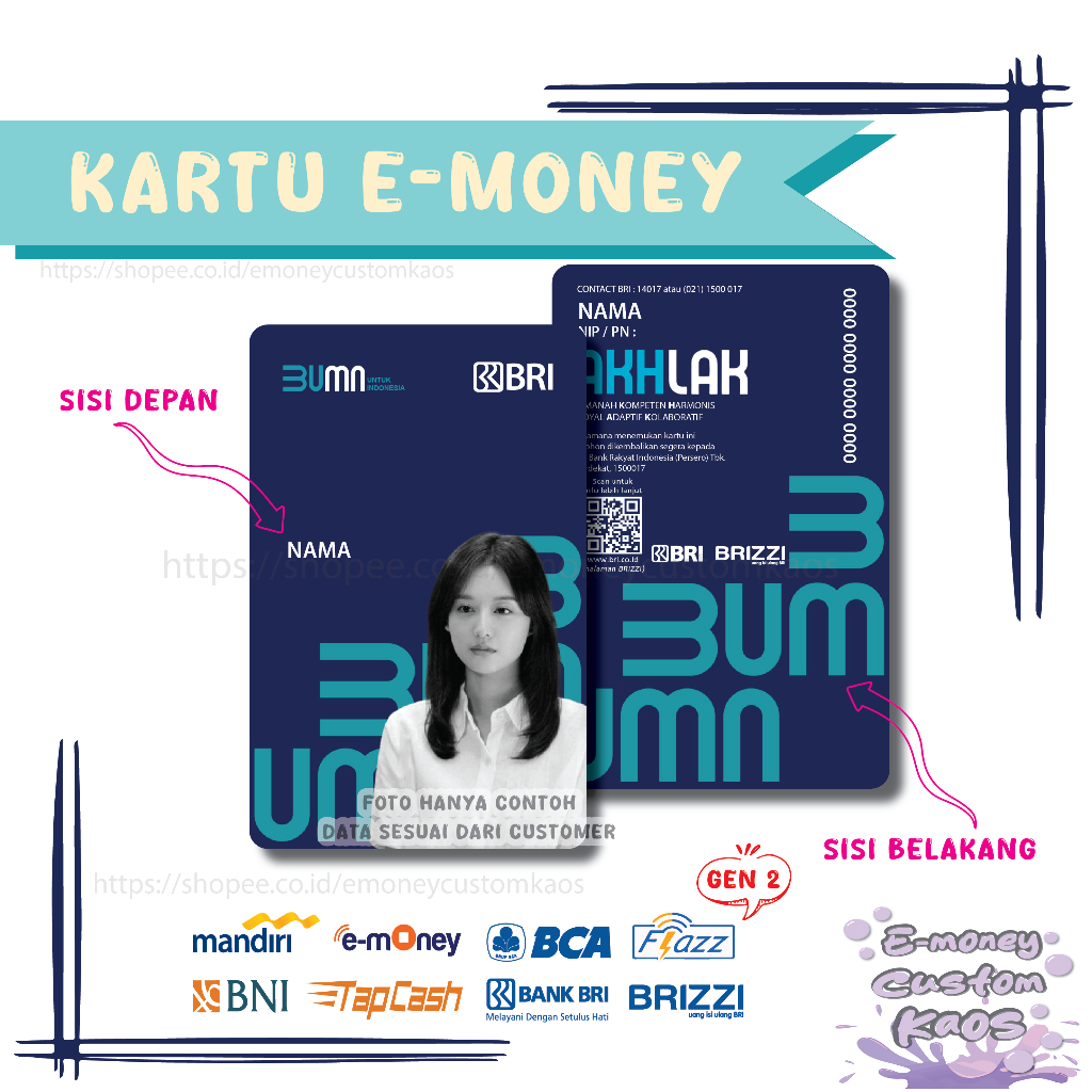 Jual KARTU ID CARD BANK BRI BUMN KARTU PEGAWAI E MONEY ETOLL BRIZZI ...