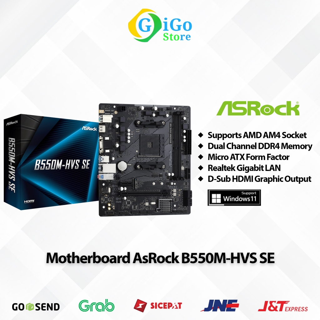 Jual Motherboard PC ASROCK B550MHVS SE DDR4 AMD AM4 DSub HDMI Micro
