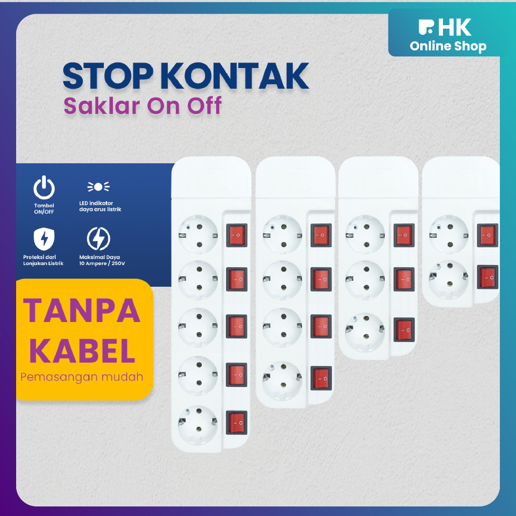 Jual Stop Kontak 3 4 5 Lubang Switch On Off Masing-Masing / Stop Kontak ...